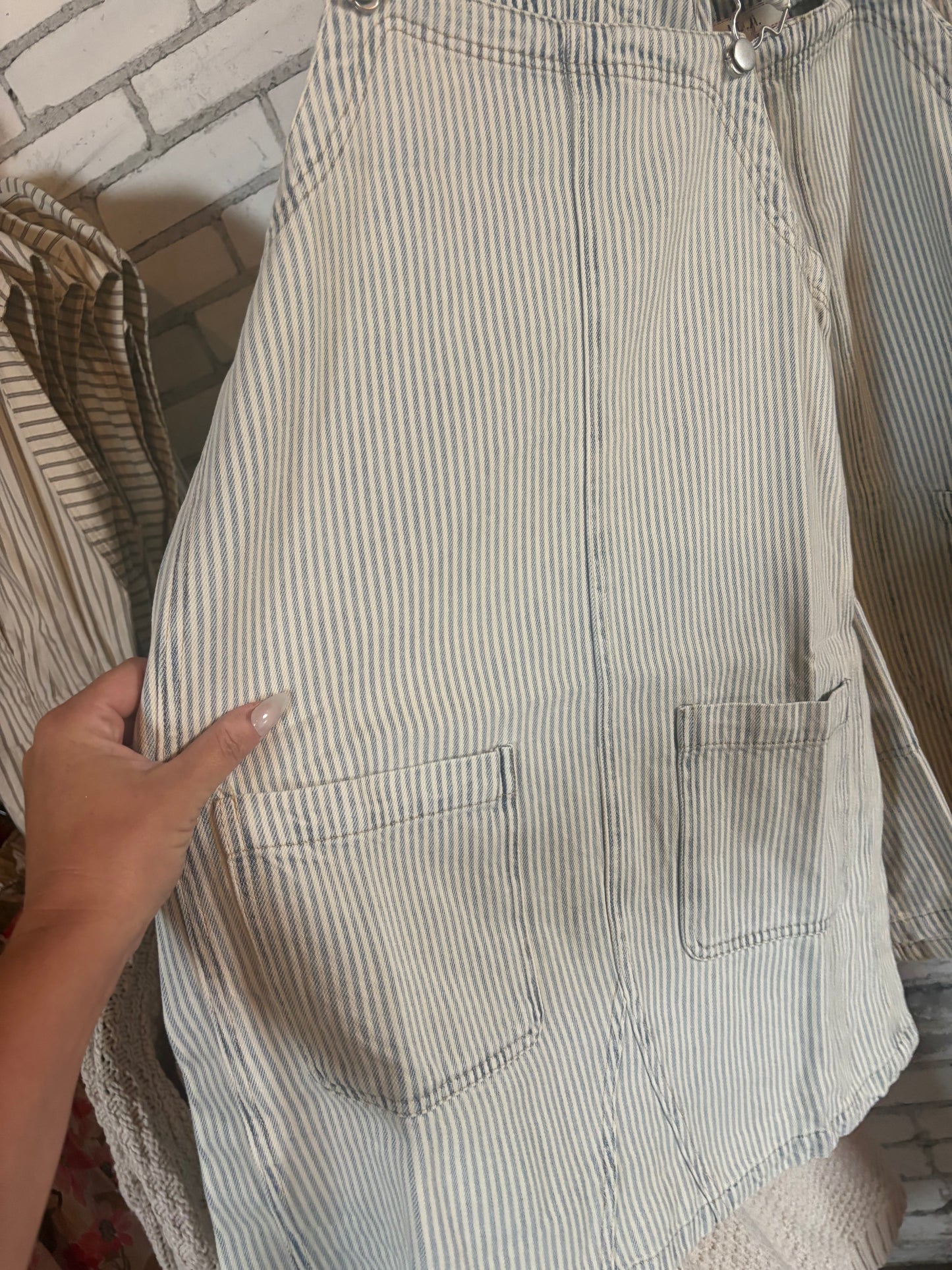 Striped denim overall dress