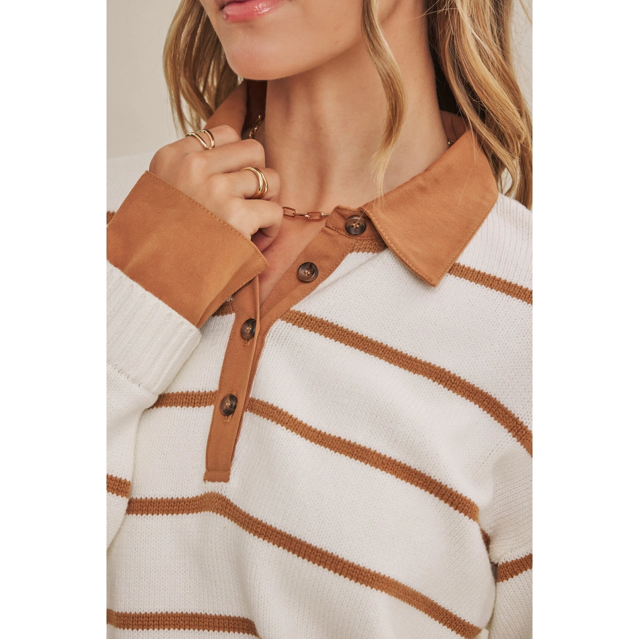 Modern Heritage Stripe Henley Twofer Sweater Top