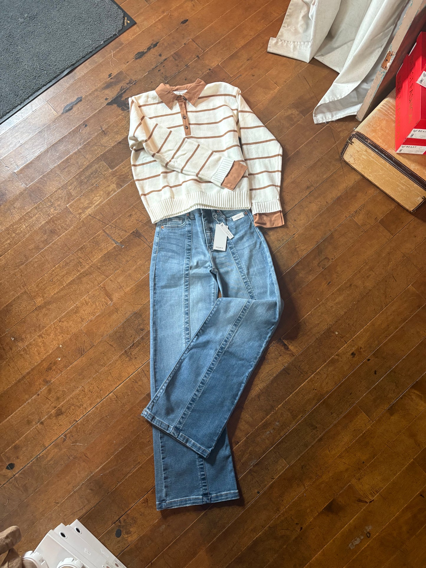 Modern Heritage Stripe Henley Twofer Sweater Top