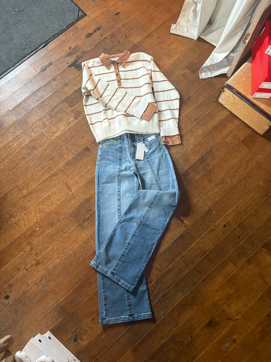 Modern Heritage Stripe Henley Twofer Sweater Top