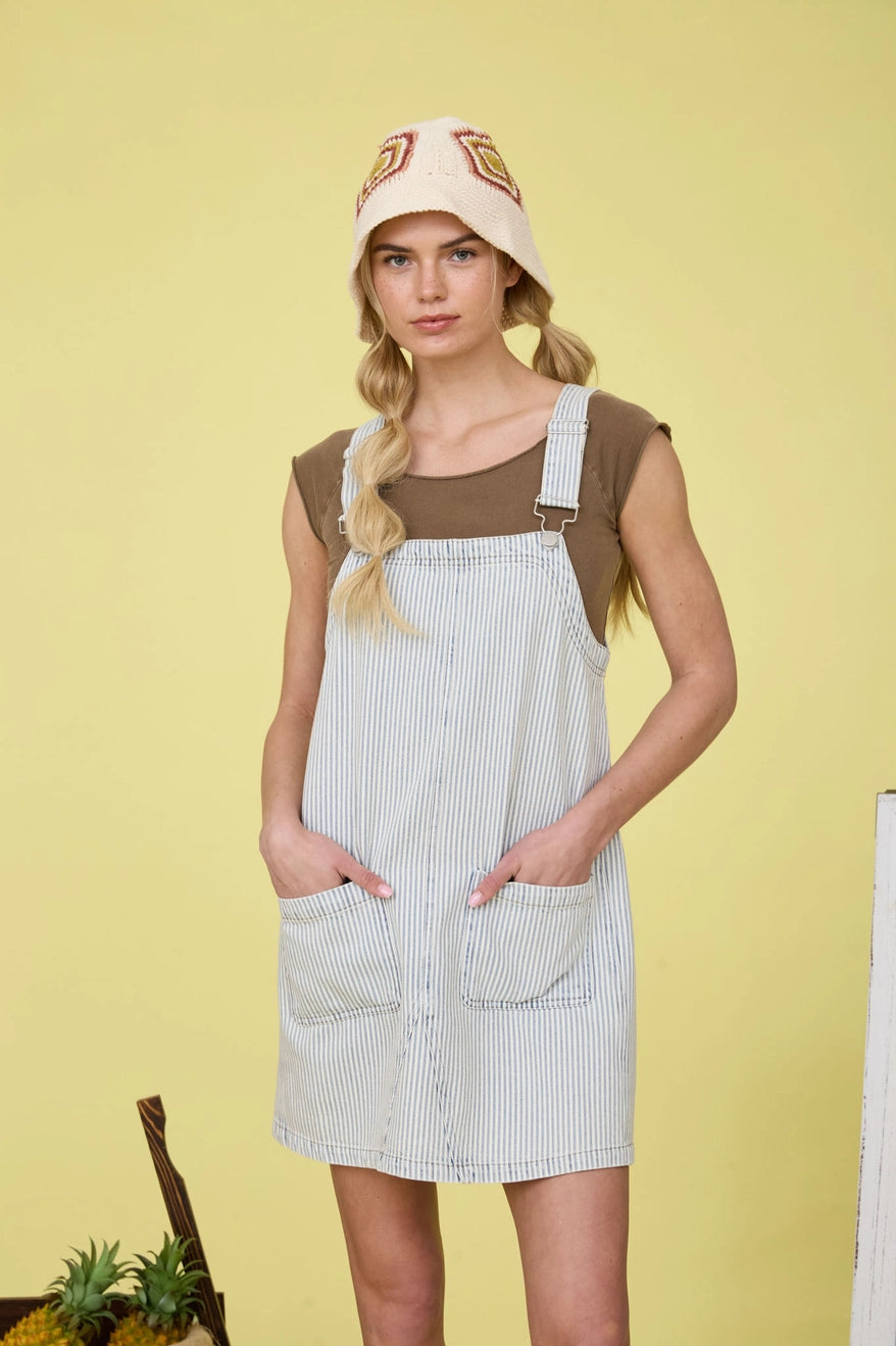 Striped denim overall dress