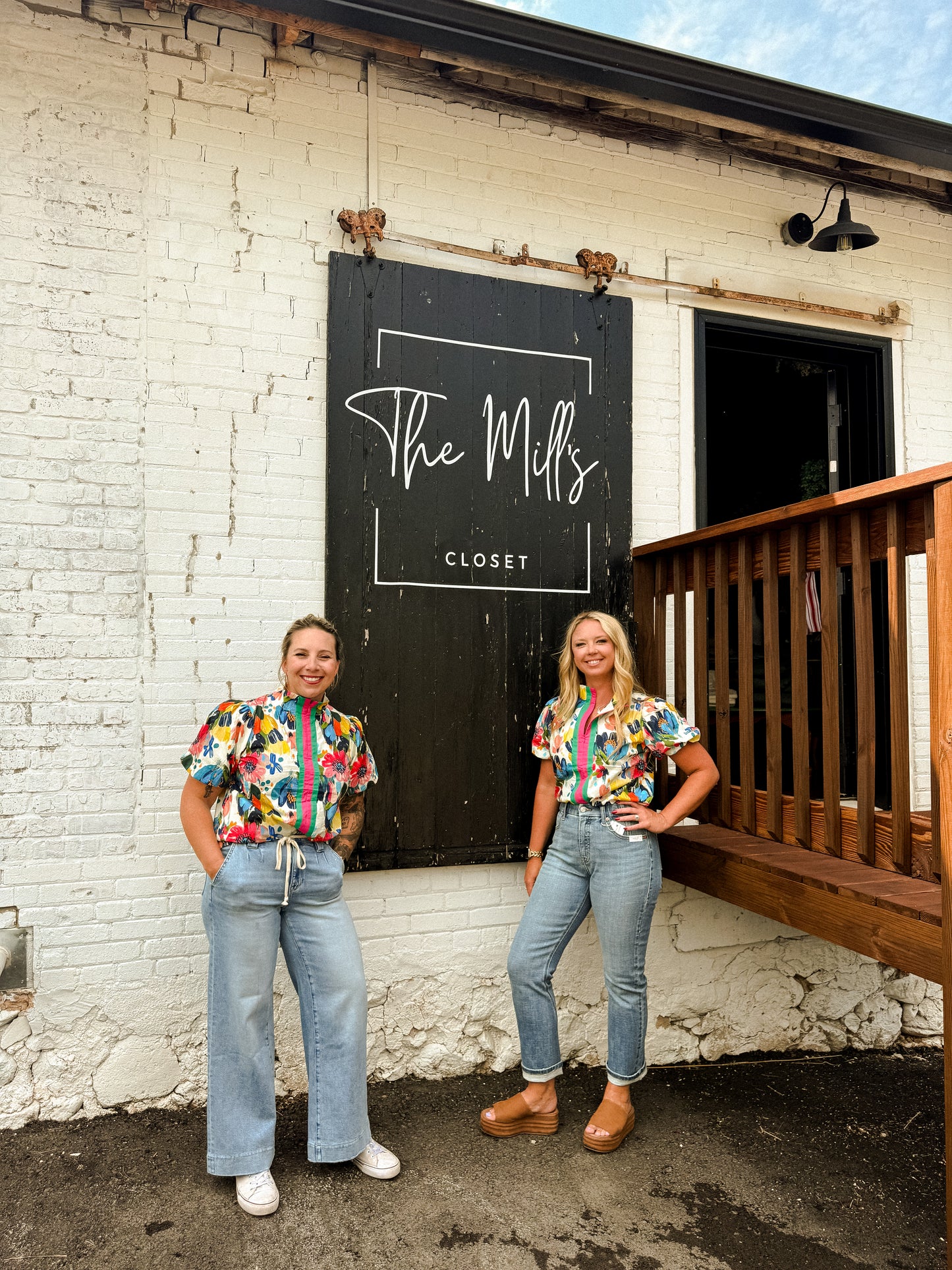 Watercolor stripe floral 1/4 zip blouse